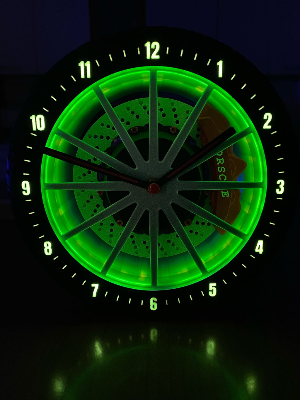 led Alloy Wheel Clock – Automotive Rim Style Wall Clock with Brake Disc Lamp & Caliper Design, Silent Quartz Movement, Car Enthusiast Home & Garage Decor