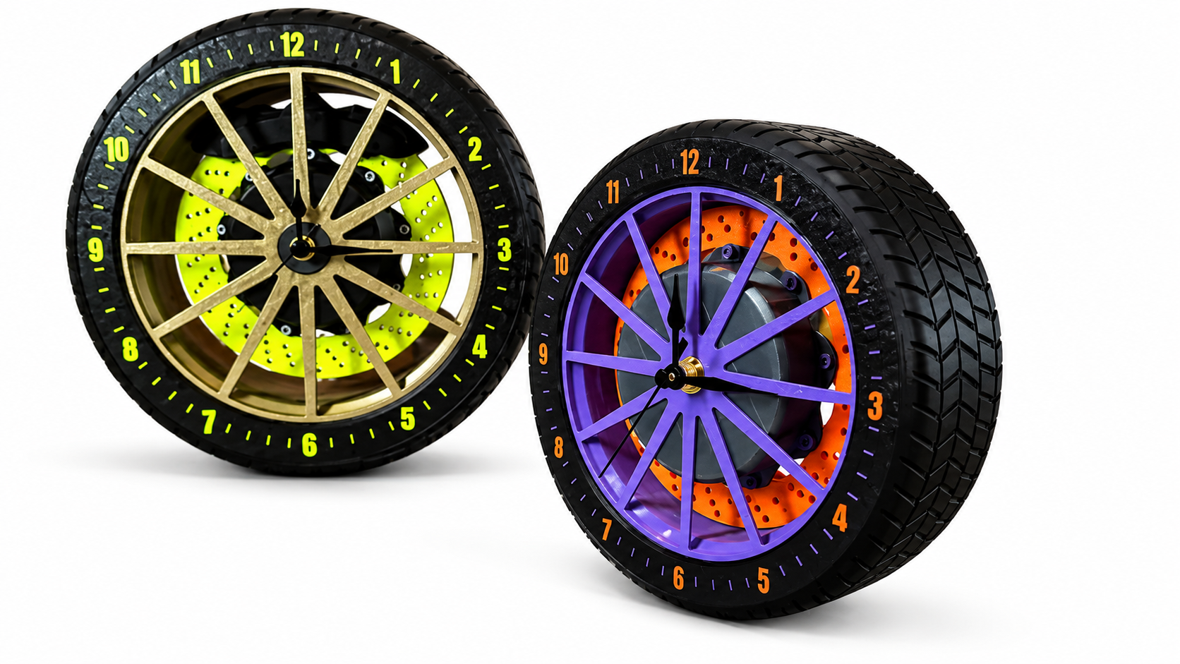 led Alloy Wheel Clock – Automotive Rim Style Wall Clock with Brake Disc Lamp & Caliper Design, Silent Quartz Movement, Car Enthusiast Home & Garage Decor