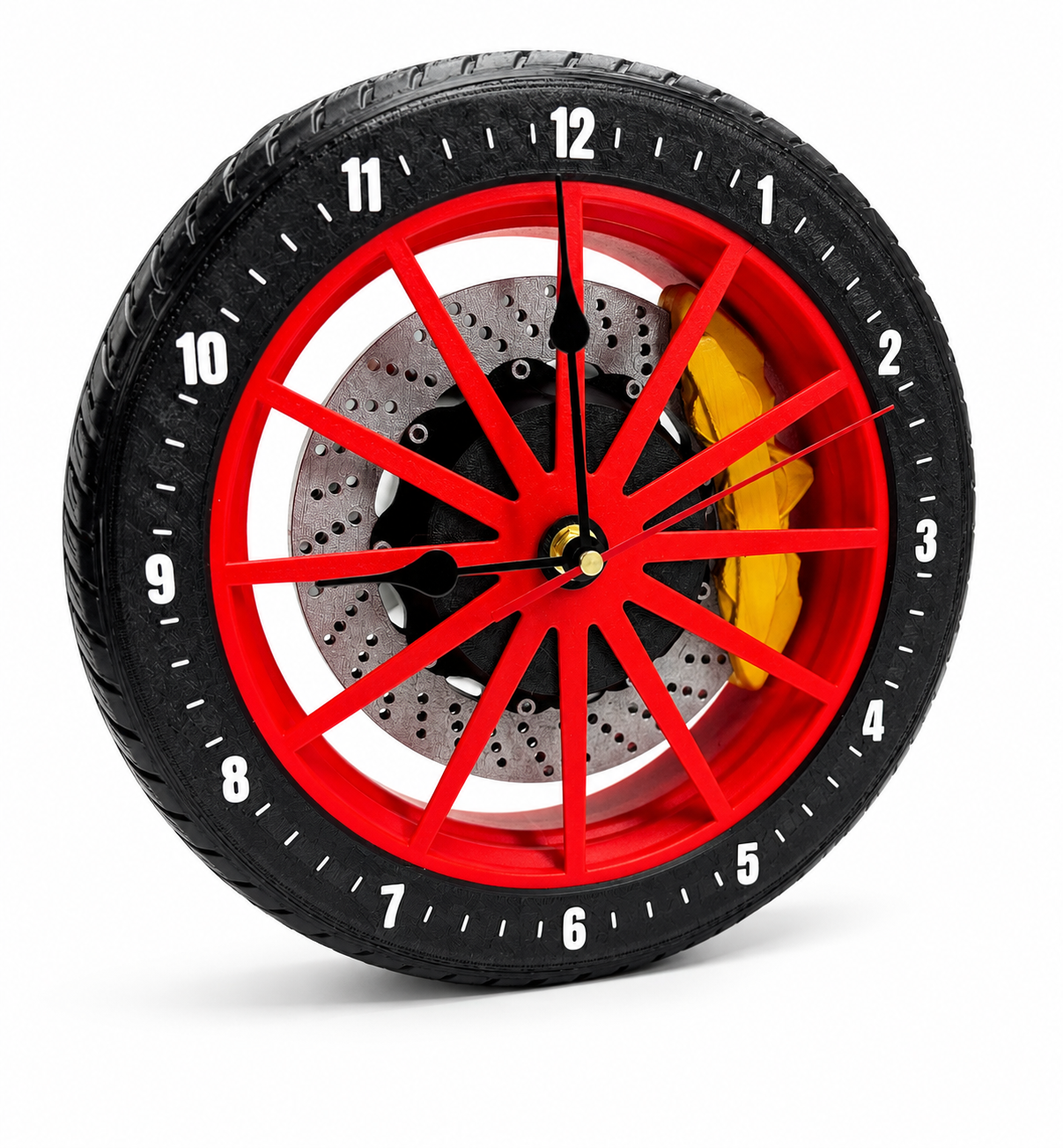 led Alloy Wheel Clock – Automotive Rim Style Wall Clock with Brake Disc Lamp & Caliper Design, Silent Quartz Movement, Car Enthusiast Home & Garage Decor