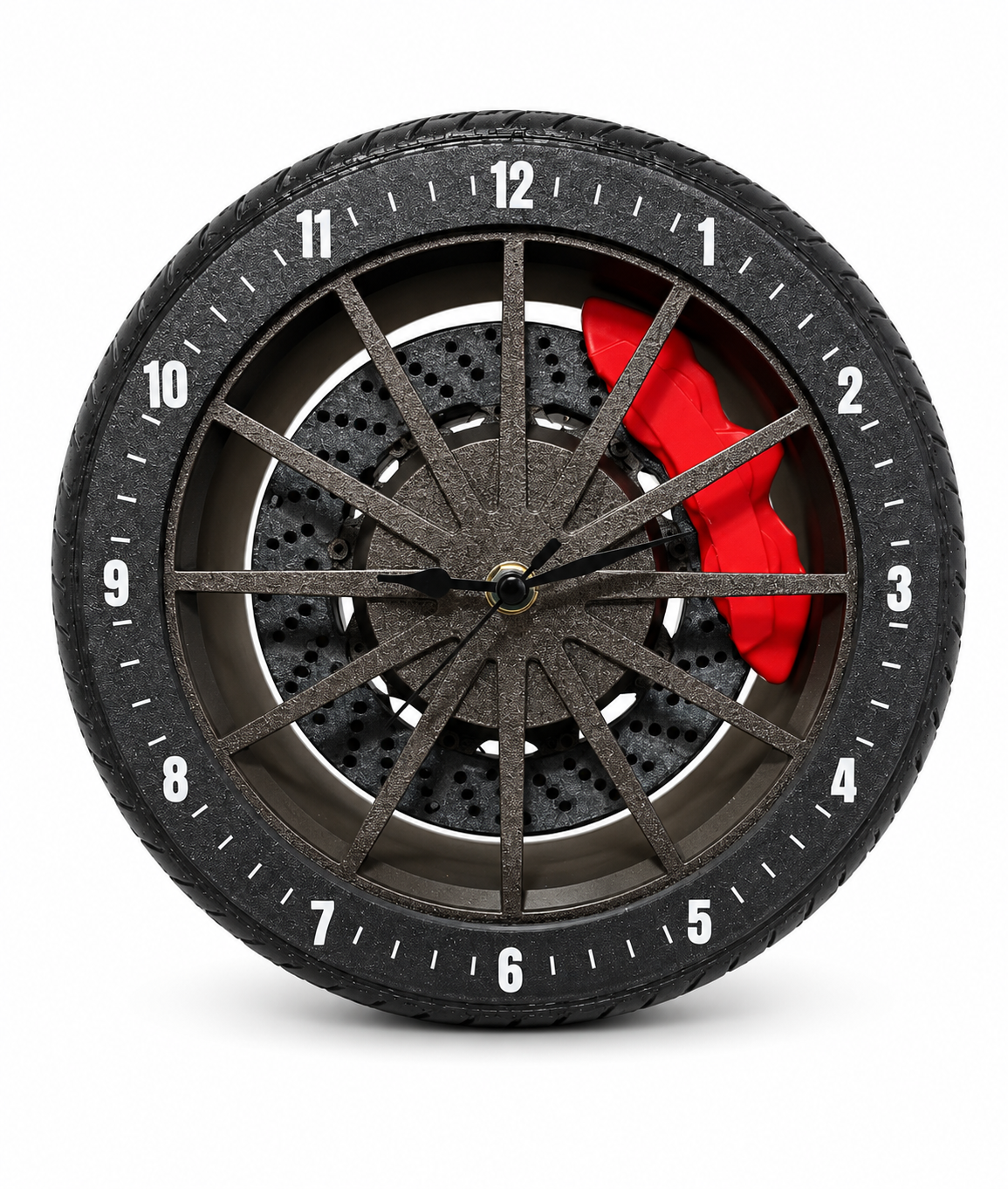 led Alloy Wheel Clock – Automotive Rim Style Wall Clock with Brake Disc Lamp & Caliper Design, Silent Quartz Movement, Car Enthusiast Home & Garage Decor