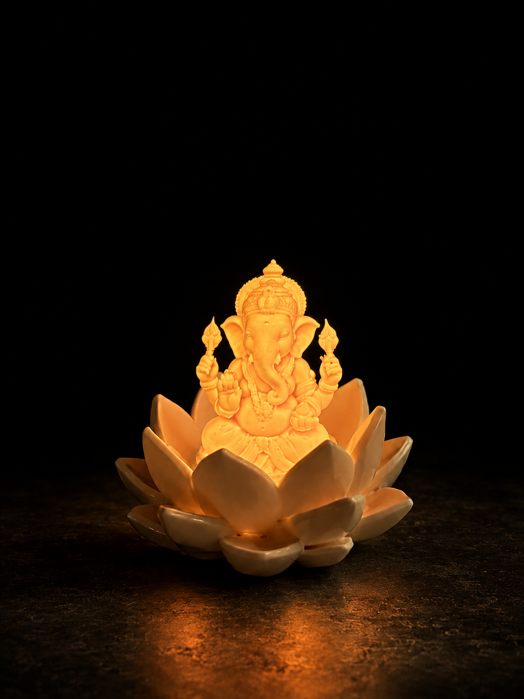 Glowing Ganesha Idol on Lotus, Lord Ganesh Statue for Home Decor, Puja Room, Office Desk, Car Dashboard, 2.55 Inches