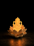 Glowing Ganesha Idol on Lotus, Lord Ganesh Statue for Home Decor, Puja Room, Office Desk, Car Dashboard, 2.55 Inches