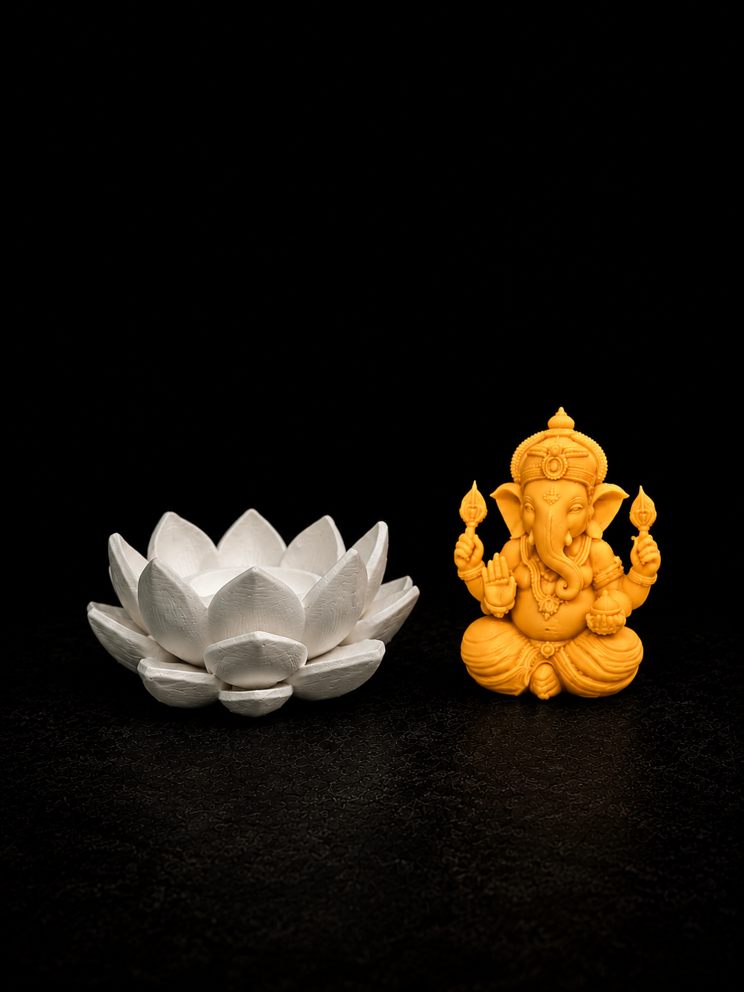 Glowing Ganesha Idol on Lotus, Lord Ganesh Statue for Home Decor, Puja Room, Office Desk, Car Dashboard, 2.55 Inches