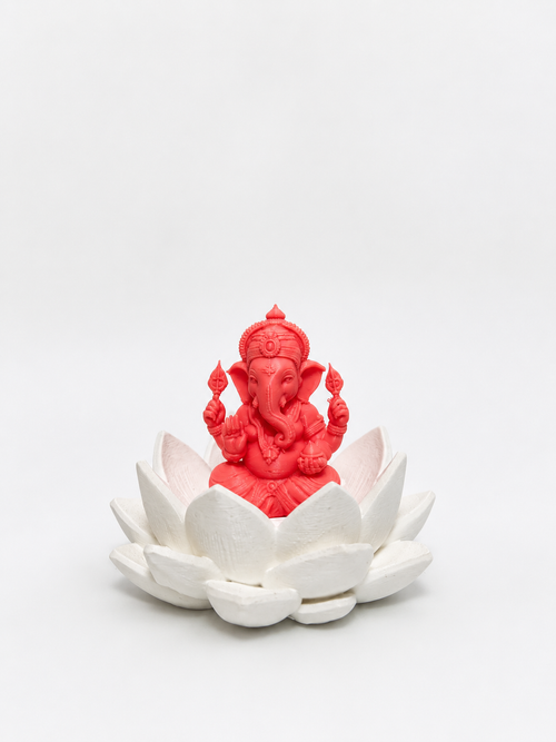 Glowing Ganesha Idol on Lotus, Lord Ganesh Statue for Home Decor, Puja Room, Office Desk, Car Dashboard, 2.55 Inches