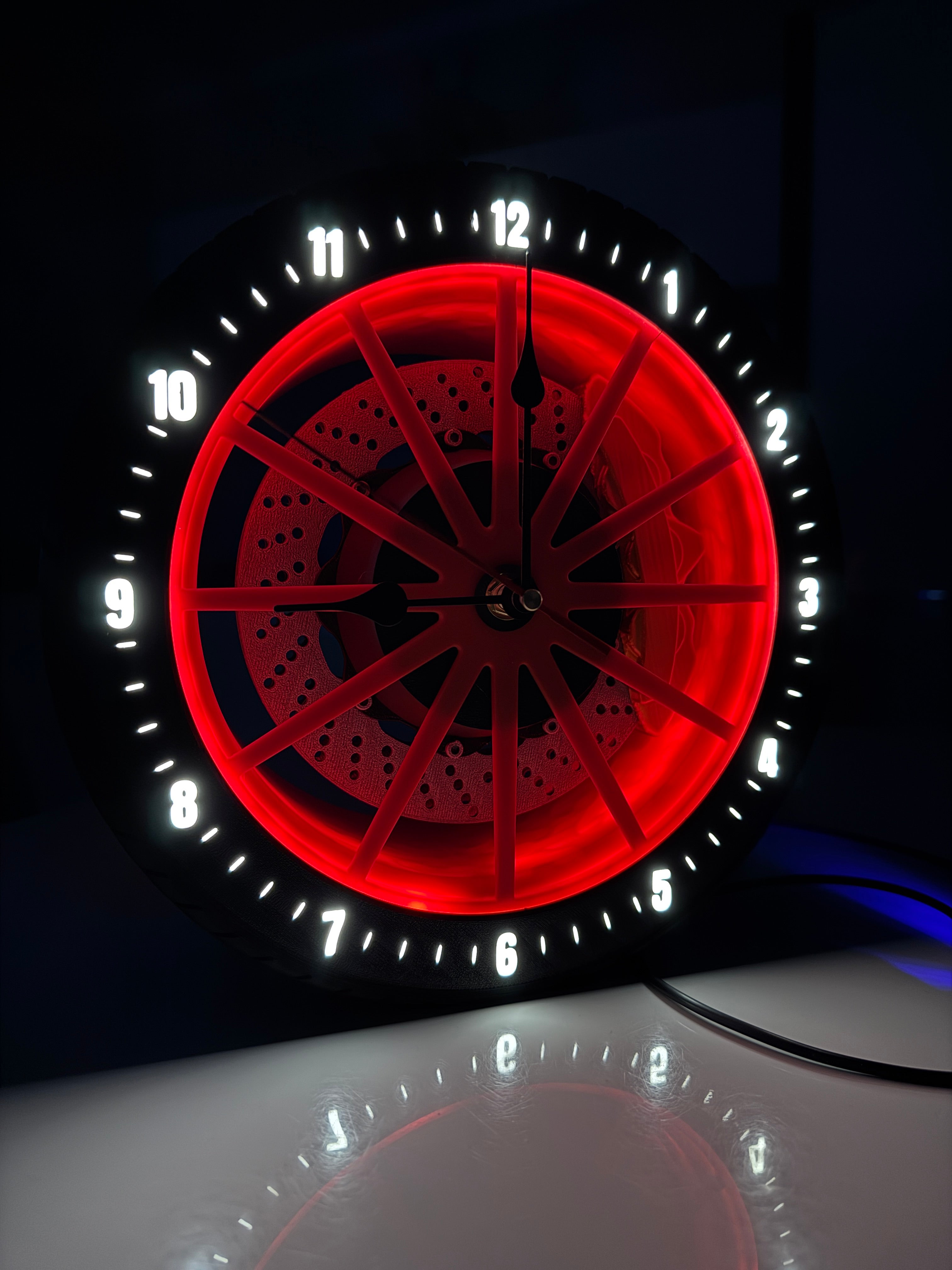 led Alloy Wheel Clock – Automotive Rim Style Wall Clock with Brake Disc Lamp & Caliper Design, Silent Quartz Movement, Car Enthusiast Home & Garage Decor
